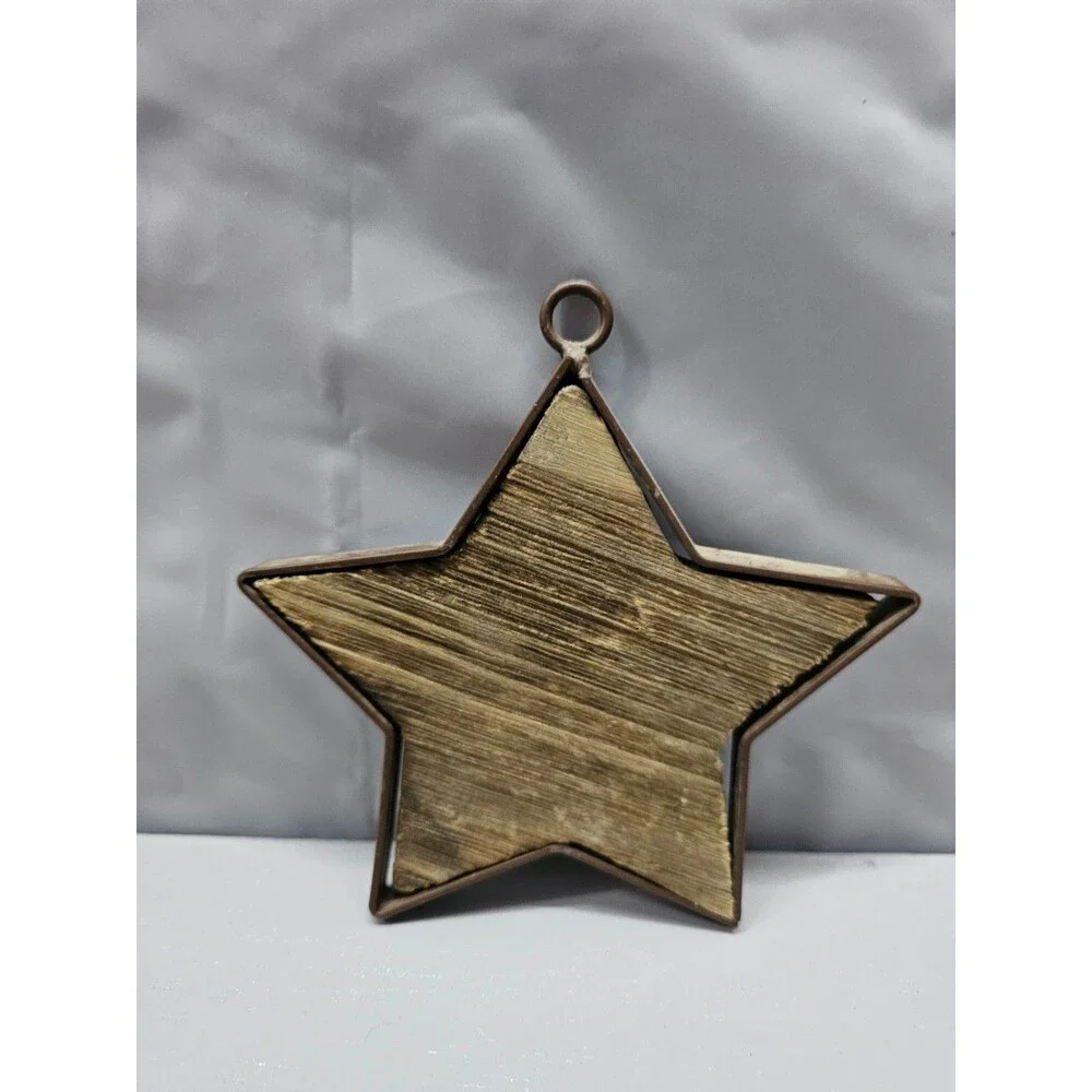 Wooden Star Joy Ornament Christmas Farmhouse Metal Frame 6